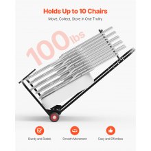 VEVOR Carrito para Sillas Plegable para 10 Sillas Capacidad de 45 kg, Negro Mate