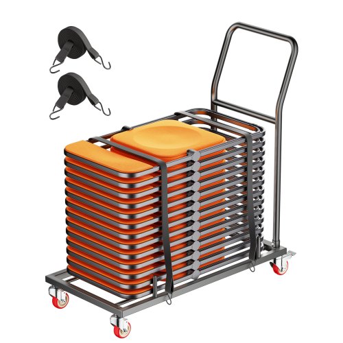 VEVOR Estante para Sillas Plegable, Capacidad de 136 kg, Carrito de Colocación Horizontal en Forma de L para 25 Sillas, Carrito de Almacenamiento de Metal Resistente con Ruedas de Goma, Negro Mate