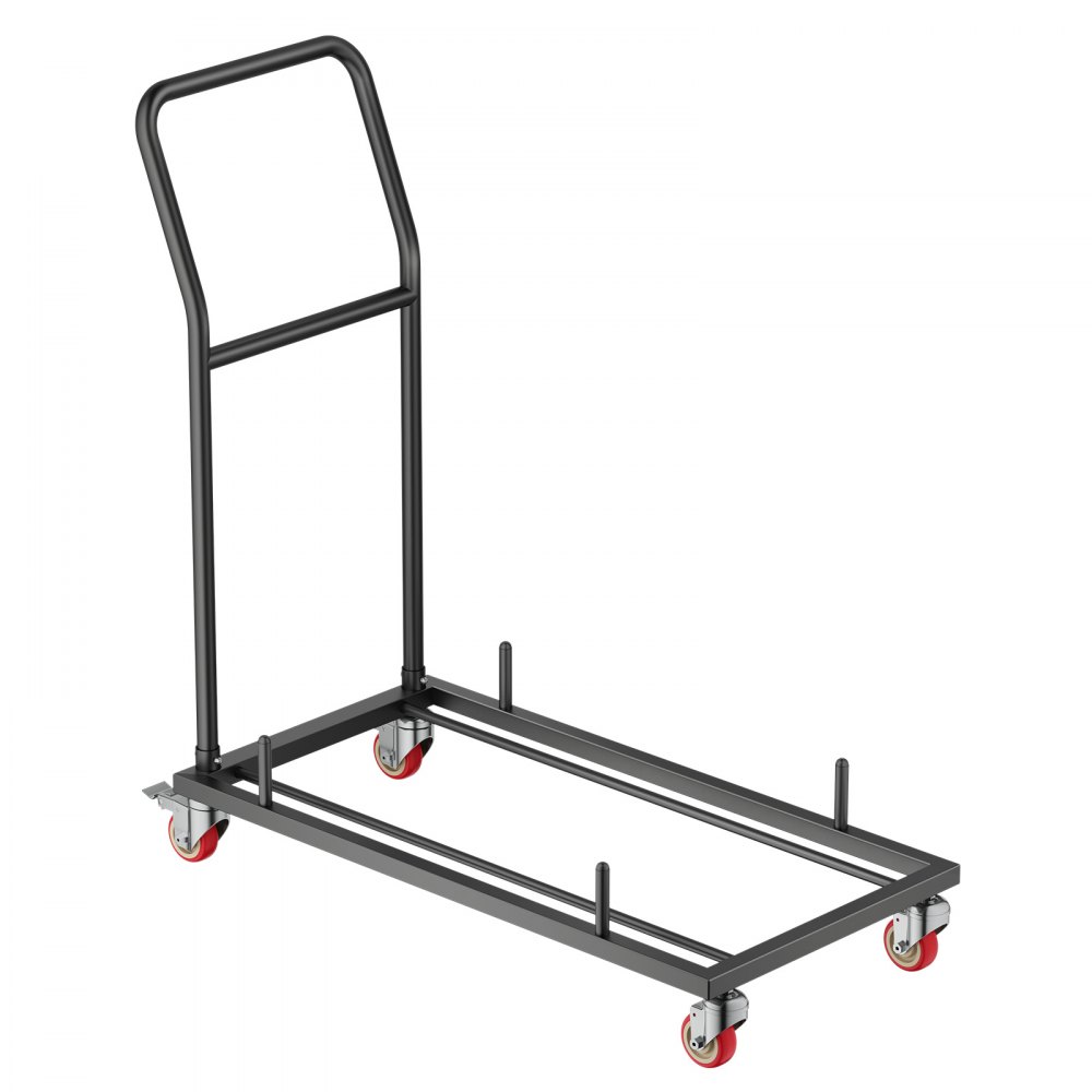VEVOR Estante para Sillas Plegable, Capacidad de 136 kg, Carrito de Colocación Horizontal en Forma de L para 25 Sillas, Carrito de Almacenamiento de Metal Resistente con Ruedas de Goma, Negro Mate