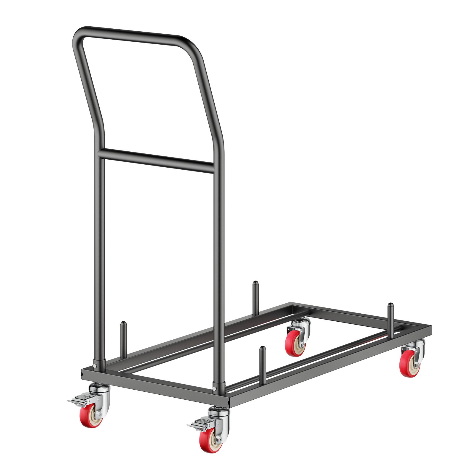 VEVOR Estante para Sillas Plegable, Capacidad de 136 kg, Carrito de Colocación Horizontal en Forma de L para 25 Sillas, Carrito de Almacenamiento de Metal Resistente con Ruedas de Goma, Negro Mate