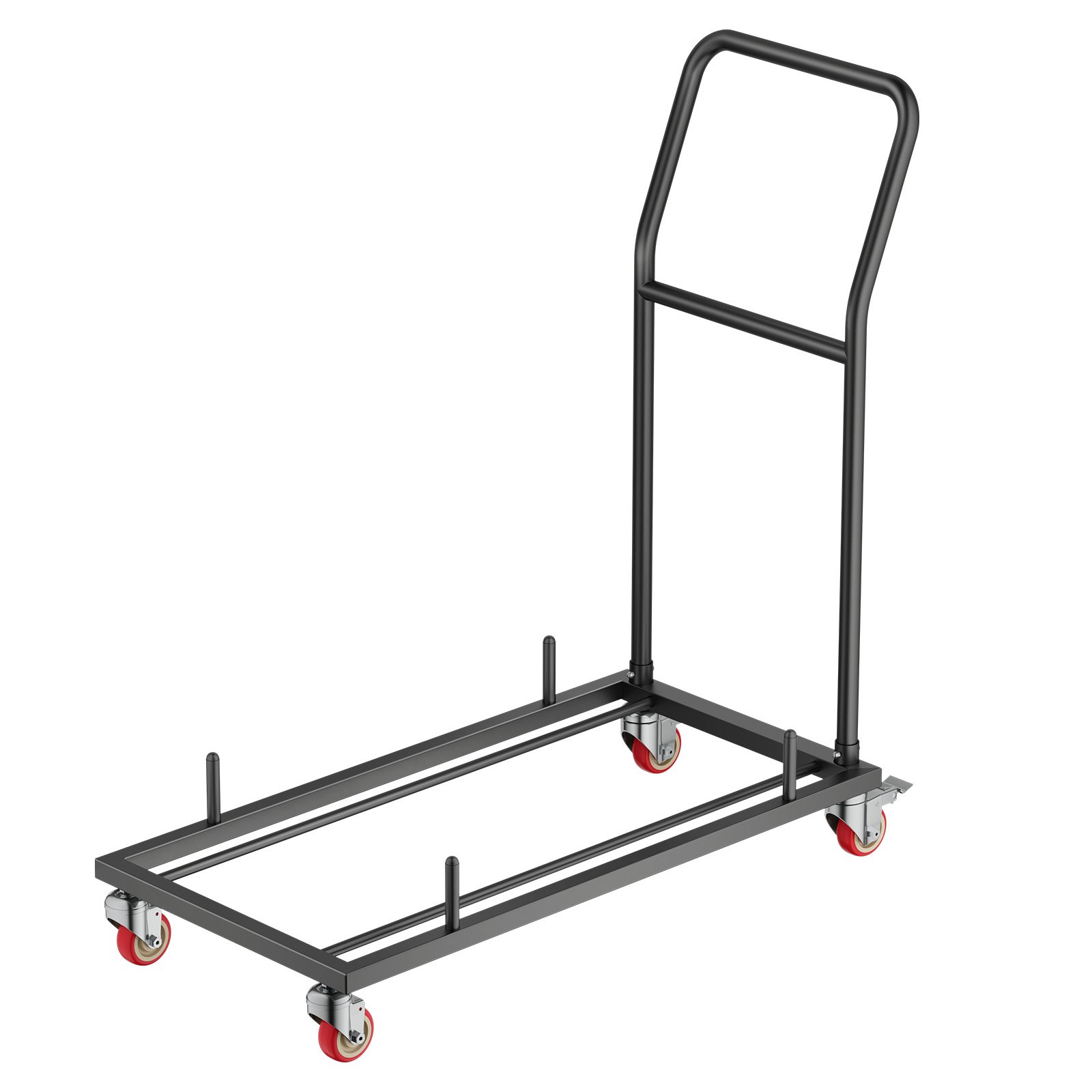 VEVOR Estante para Sillas Plegable, Capacidad de 136 kg, Carrito de Colocación Horizontal en Forma de L para 25 Sillas, Carrito de Almacenamiento de Metal Resistente con Ruedas de Goma, Negro Mate