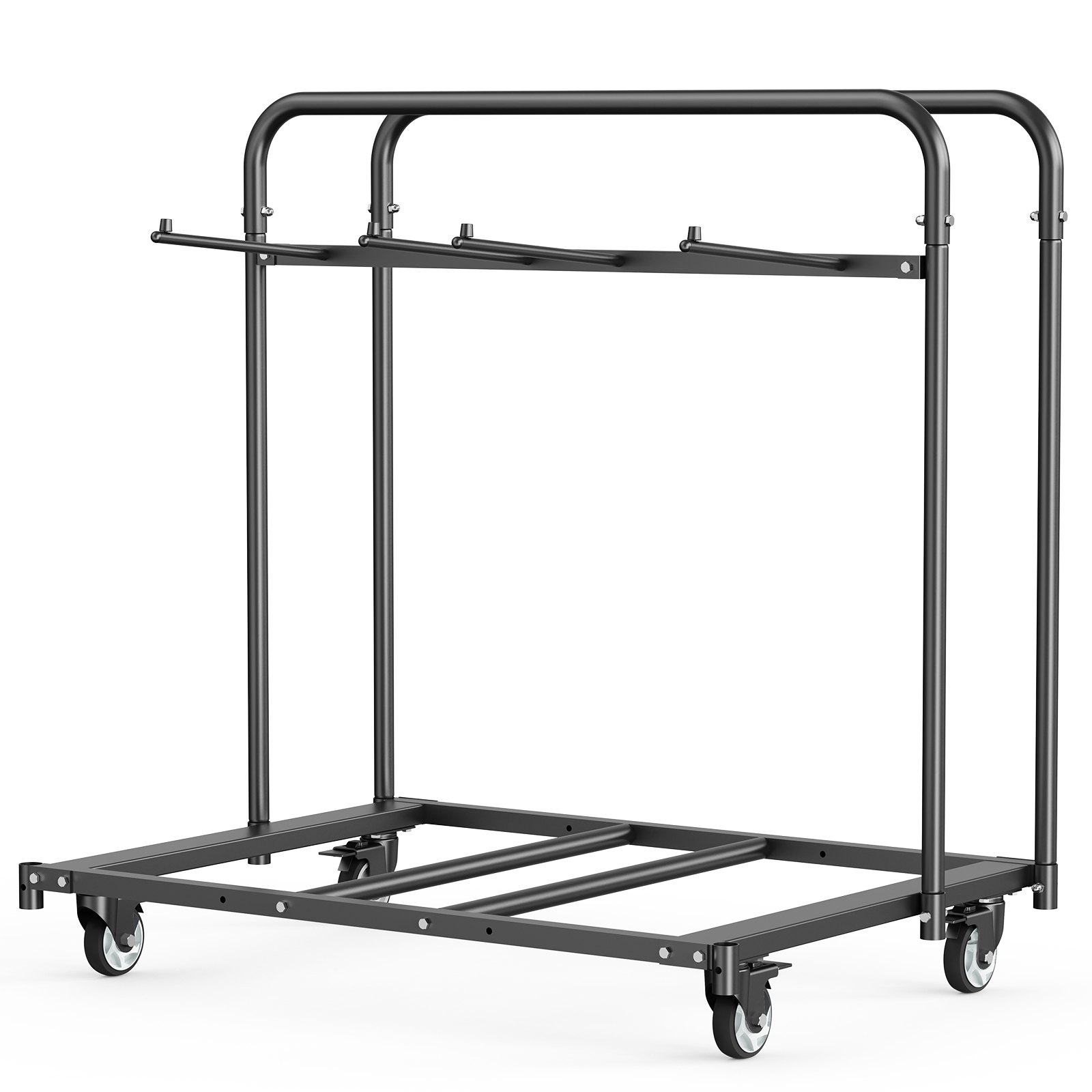 VEVOR Estante para Sillas Plegable, Capacidad de 181 kg, Carrito Resistente para 5 Mesas y 14 Sillas, Soporte para Sillas con Ruedas Giratorias y Ruedas de Bloqueo para Fiestas, Eventos, Negro Mate