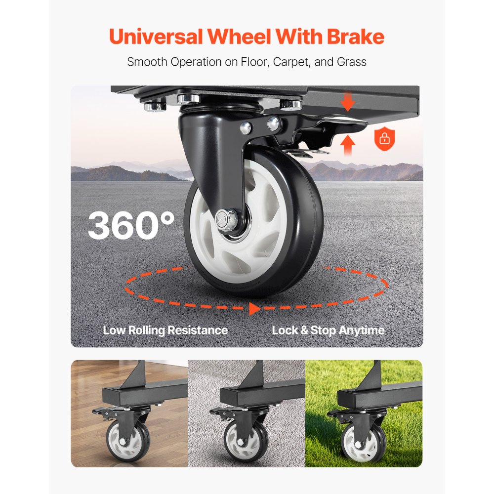 VEVOR Estante para Sillas Plegable, Capacidad de 181 kg, Carrito Resistente para 42 Sillas o 12 Mesas, Carrito de Almacenamiento Multifunción para Sillas con Ruedas de Goma y Soportes, Negro Mate