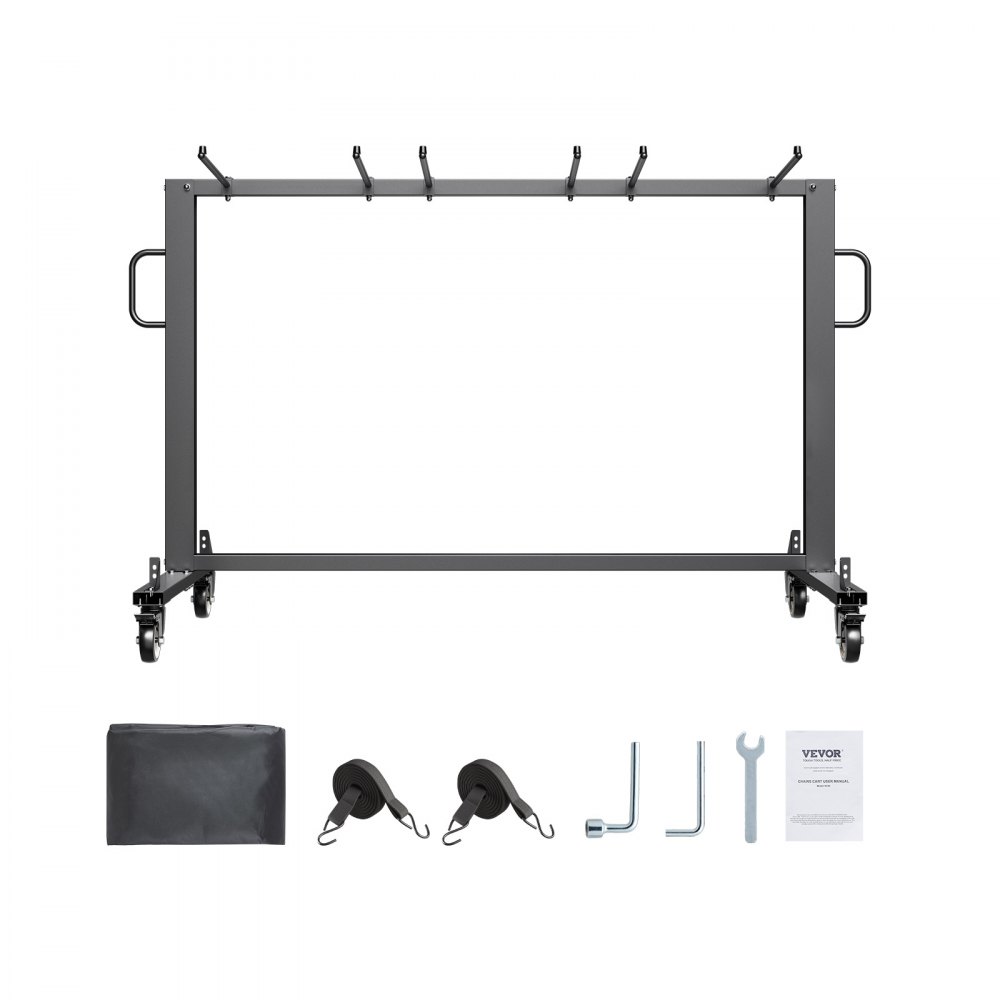 VEVOR Estante para Sillas Plegable, Capacidad de 181 kg, Carrito Resistente para 42 Sillas o 12 Mesas, Carrito de Almacenamiento Multifunción para Sillas con Ruedas de Goma y Soportes, Negro Mate