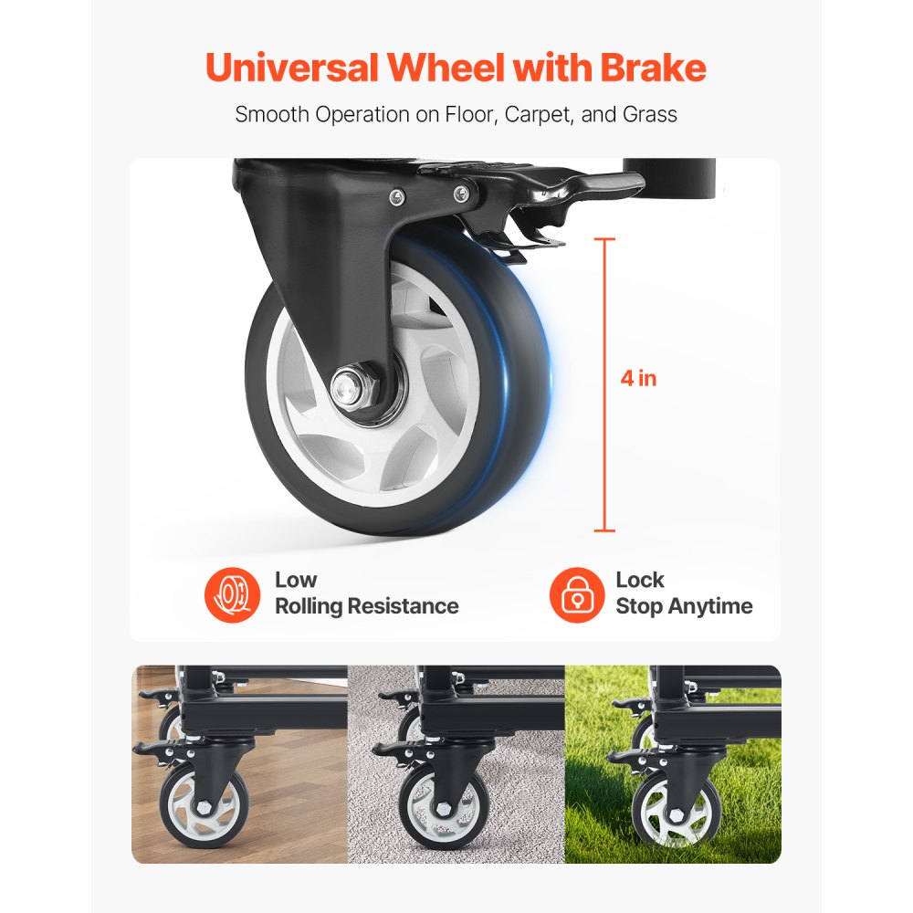 VEVOR Estante para Sillas Plegable, Capacidad de 227 kg, Carrito Resistente para 60 Sillas, Soporte para Sillas de Metal con Ruedas iratorias y Ruedas de Bloqueo para Fiestas, Eventos, Negro Mate