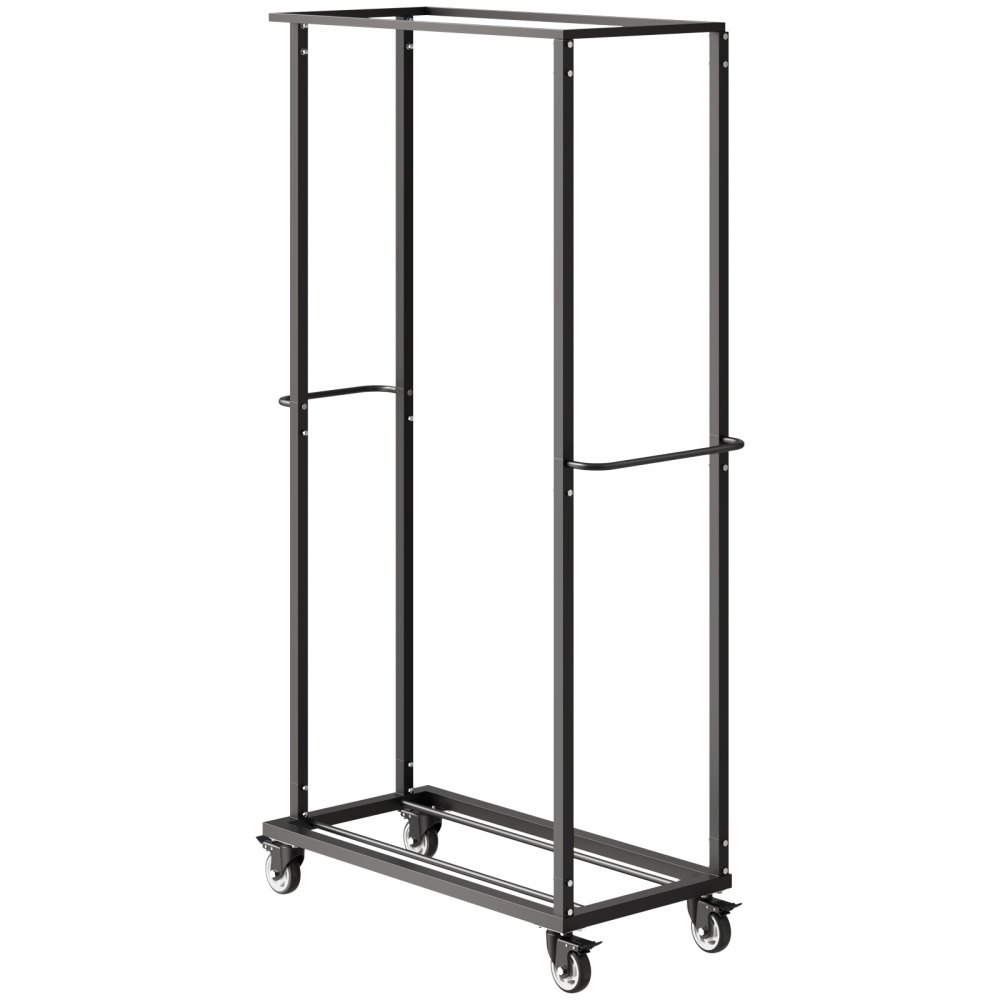 VEVOR Estante para Sillas Plegable, Capacidad de 227 kg, Carrito Resistente para 60 Sillas, Soporte para Sillas de Metal con Ruedas iratorias y Ruedas de Bloqueo para Fiestas, Eventos, Negro Mate