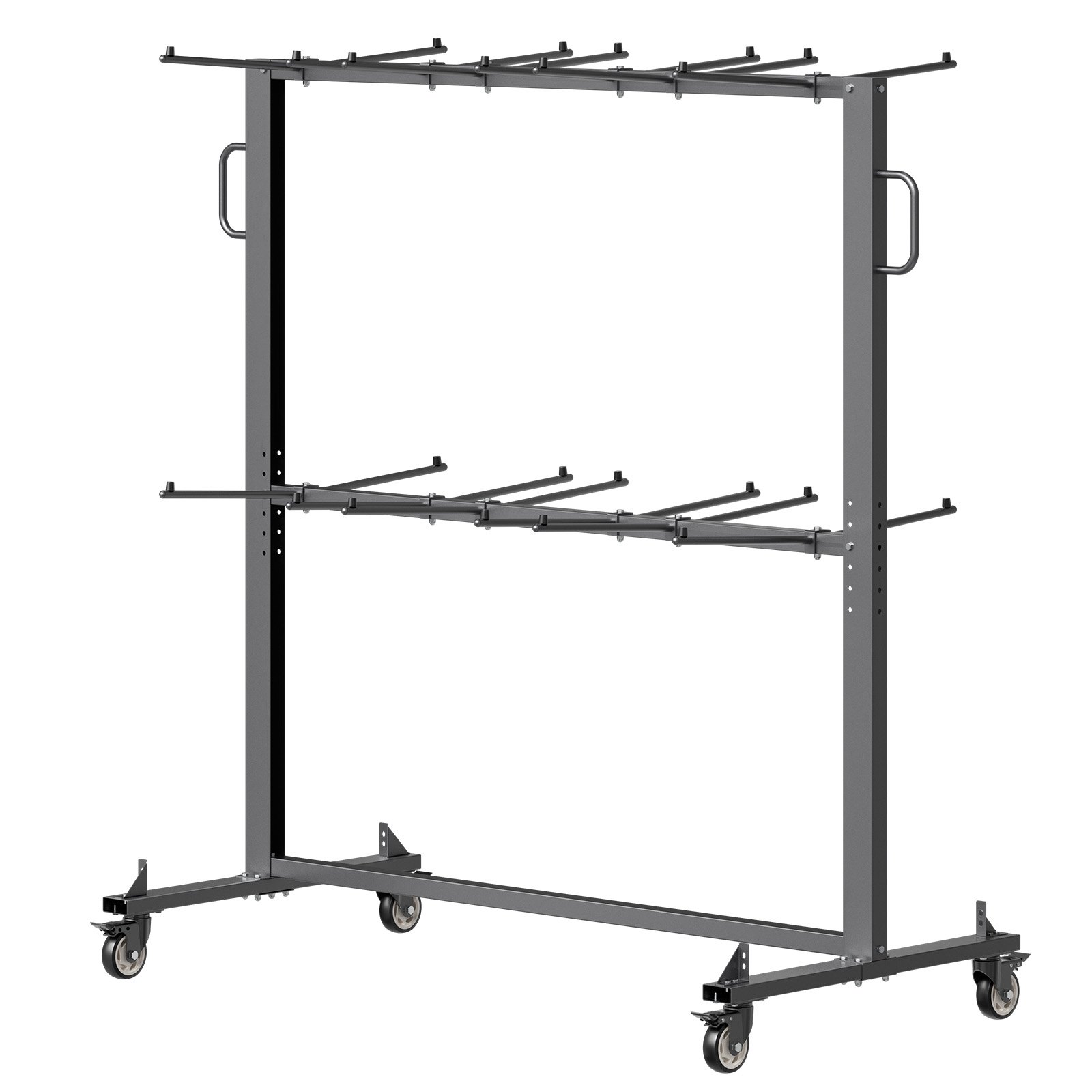 VEVOR Estante para Sillas Plegable Capacidad de 363 kg, Carrito Resistente para 84 Sillas/12 Mesas y 42 Sillas, Carrito de Almacenamiento de Sillas de 2 Capas con Ruedas de Goma y Soportes, Negro Mate