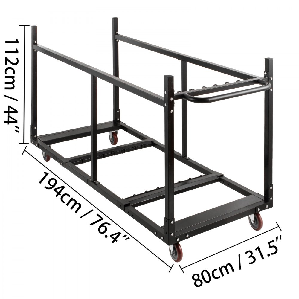 Carro Para Transportar Sillas Plegables Y Mesas Con Ruedas Con Frenos Negro