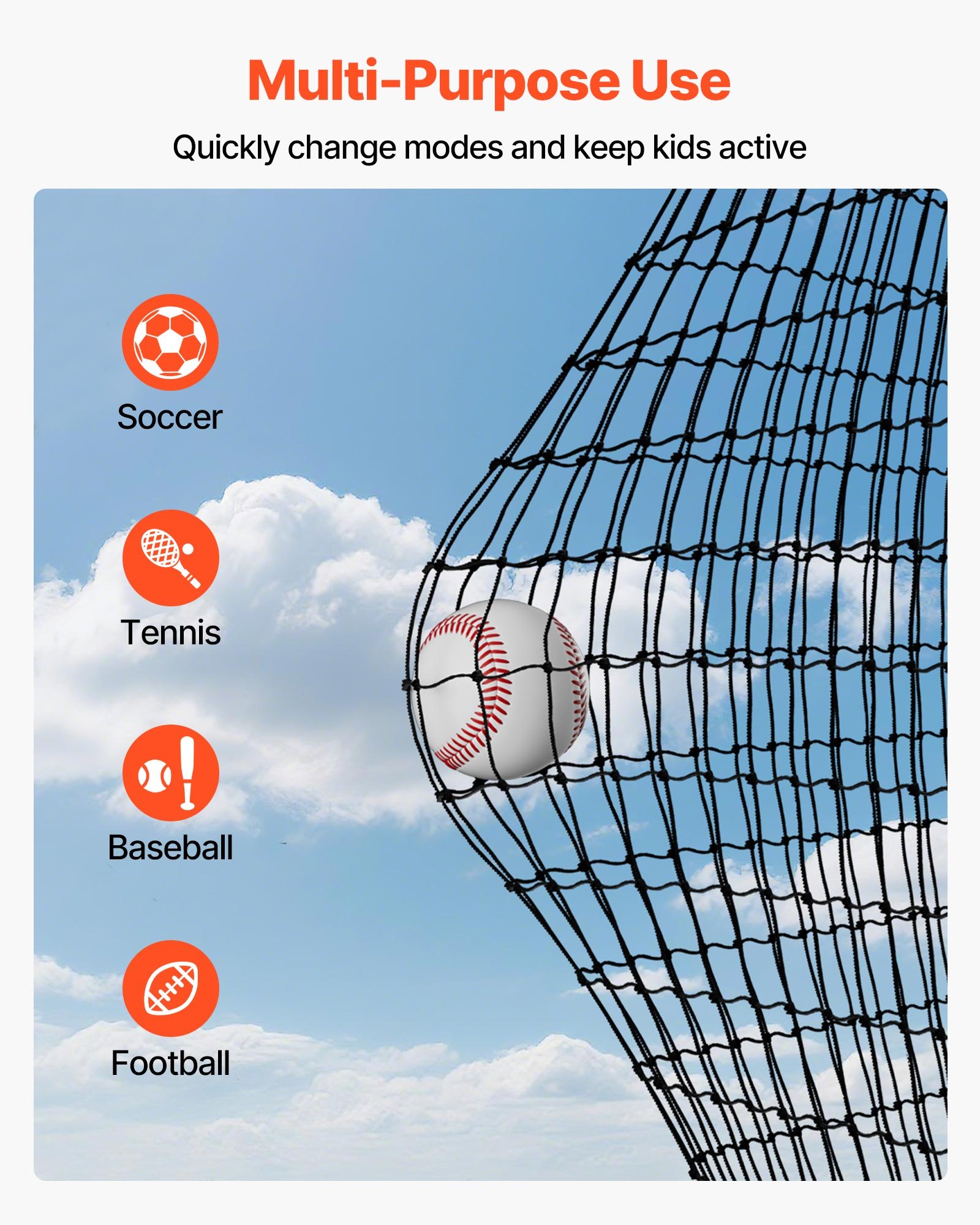 VEVOR Jaula de Bateo de Béisbol 1270 x 390 x 308 cm, Portátil e Independiente, con HDPE Anudado de 30 Capas y Mosquetones, para Interior y Exterior, Compatible con Béisbol, Golf, Tenis y Bádminton