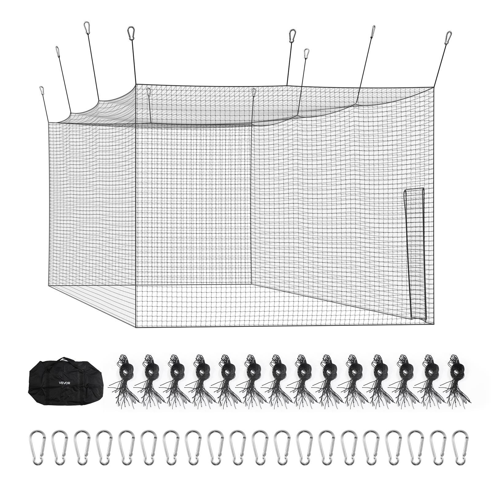 VEVOR Jaula de Bateo de Béisbol 1270 x 390 x 308 cm, Portátil e Independiente, con HDPE Anudado de 30 Capas y Mosquetones, para Interior y Exterior, Compatible con Béisbol, Golf, Tenis y Bádminton