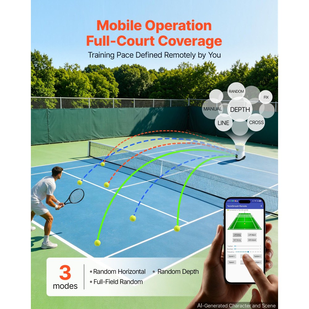 VEVOR Máquina Lanzapelotas de Tenis, Plástico, Capacidad para 150 Pelotas, Control Remoto Mediante Aplicación, 3 Modos, Batería de 4 Horas de Duración, Velocidades hasta 80 mph, para Entrenamiento