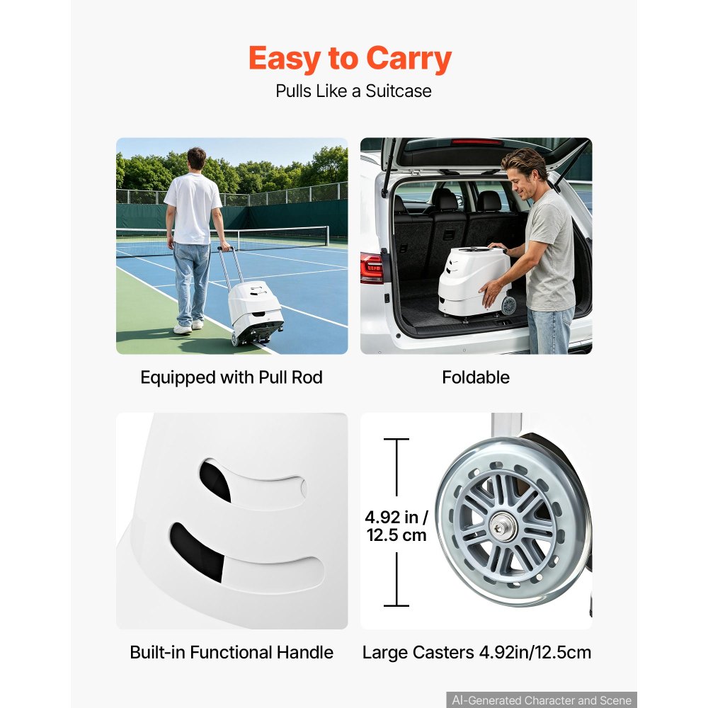 VEVOR Lanzador Automático de Tenis, Plástico, Capacidad para 110 Pelotas, Control Remoto Mediante Aplicación, 21 Modos, Batería de 4 Horas de Duración, Velocidades hasta 75 mph, para Entrenamiento