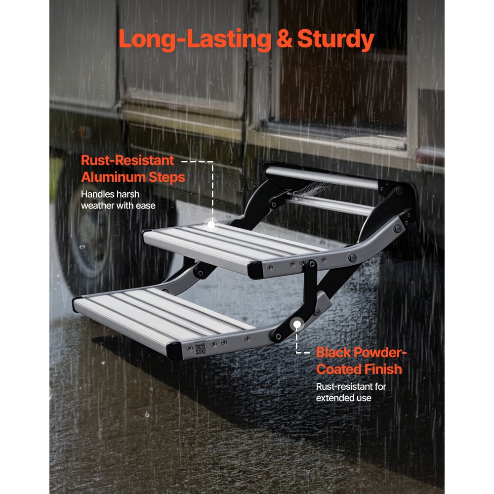 VEVOR Escalón para Autocaravana Manual de 2 Peldaños, Escalera Plegable Retráctil Carga de 199,58 kg, con Estructura de Acero y Escalones de Aleación de Aluminio, para Caravana, Remolque de Viaje