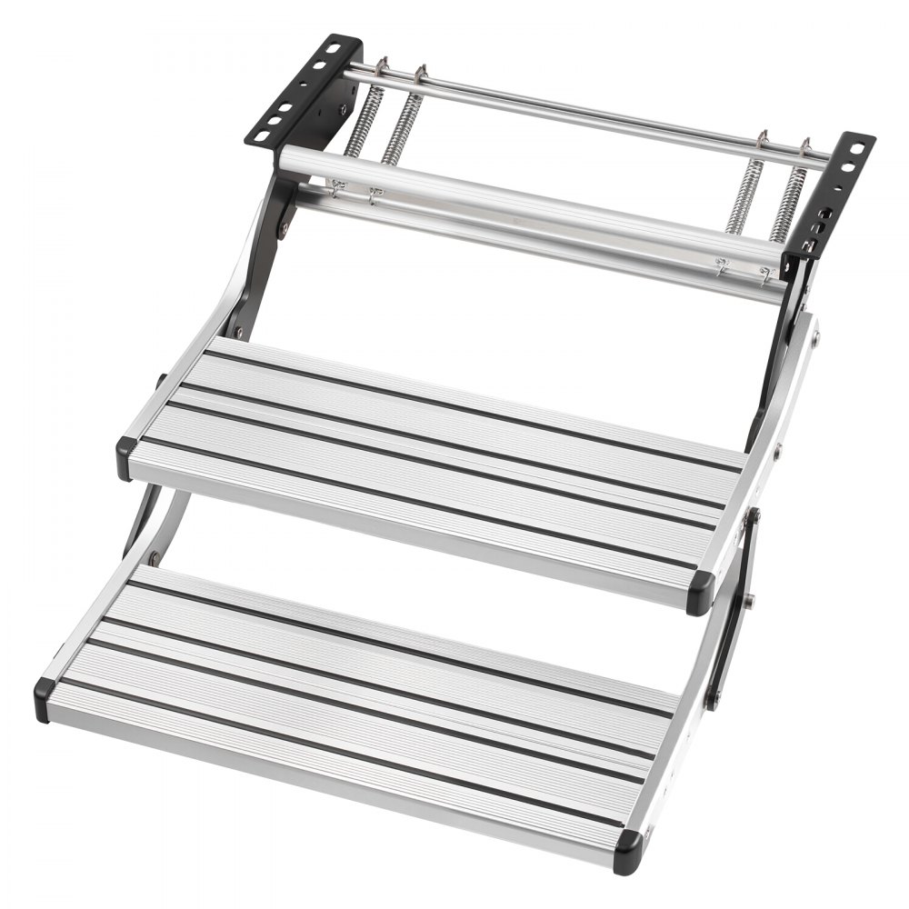 VEVOR Escalón para Autocaravana Manual de 2 Peldaños, Escalera Plegable Retráctil Carga de 199,58 kg, con Estructura de Acero y Escalones de Aleación de Aluminio, para Caravana, Remolque de Viaje