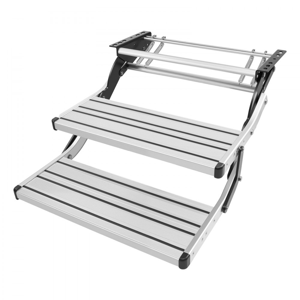 VEVOR Escalón para Autocaravana Manual de 2 Peldaños, Escalera Plegable Retráctil Carga de 199,58 kg, con Estructura de Acero y Escalones de Aleación de Aluminio, para Caravana, Remolque de Viaje