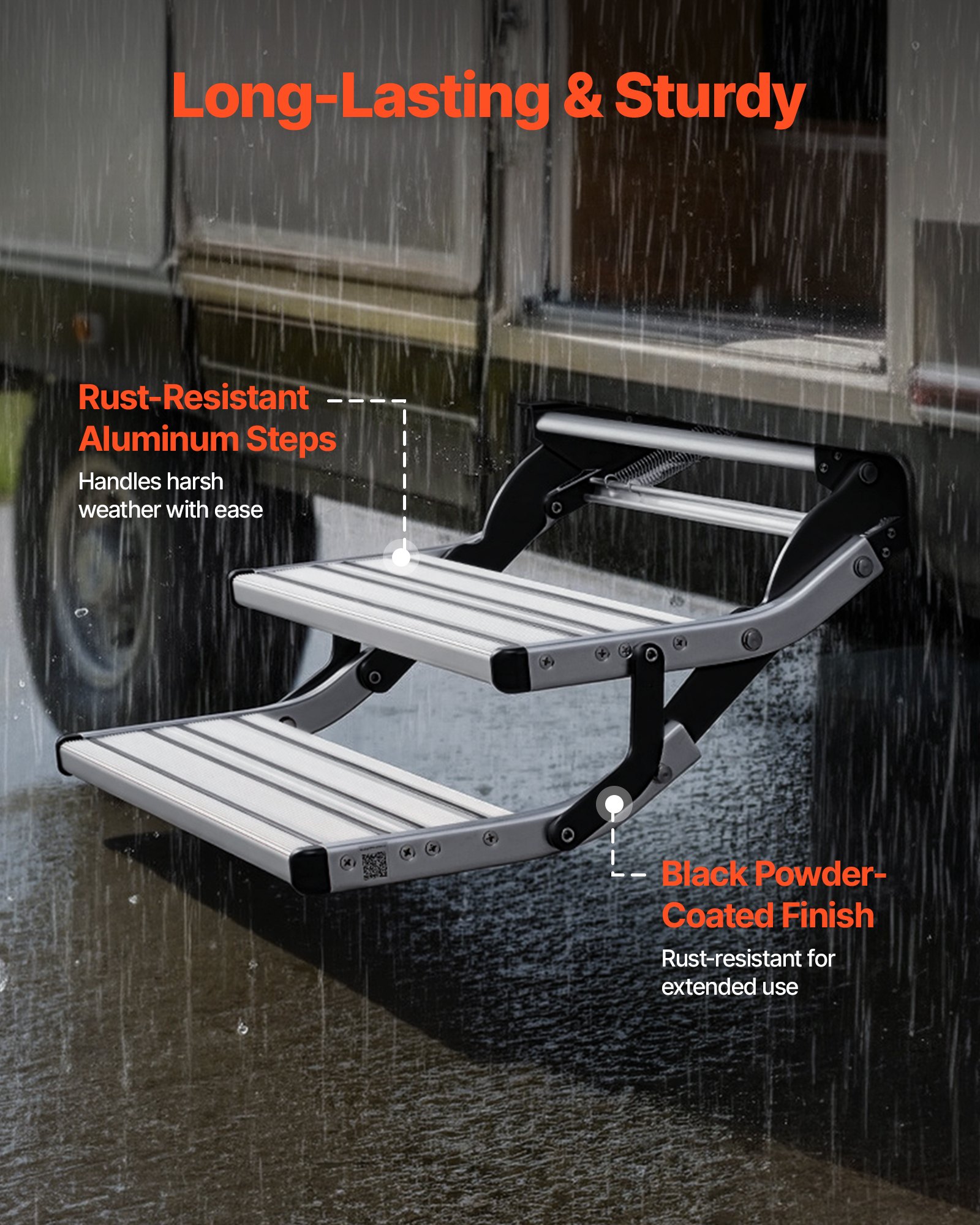 VEVOR Escalón para Autocaravana Manual de 2 Peldaños, Escalera Plegable Retráctil Carga de 199,58 kg, con Estructura de Acero y Escalones de Aleación de Aluminio, para Caravana, Remolque de Viaje