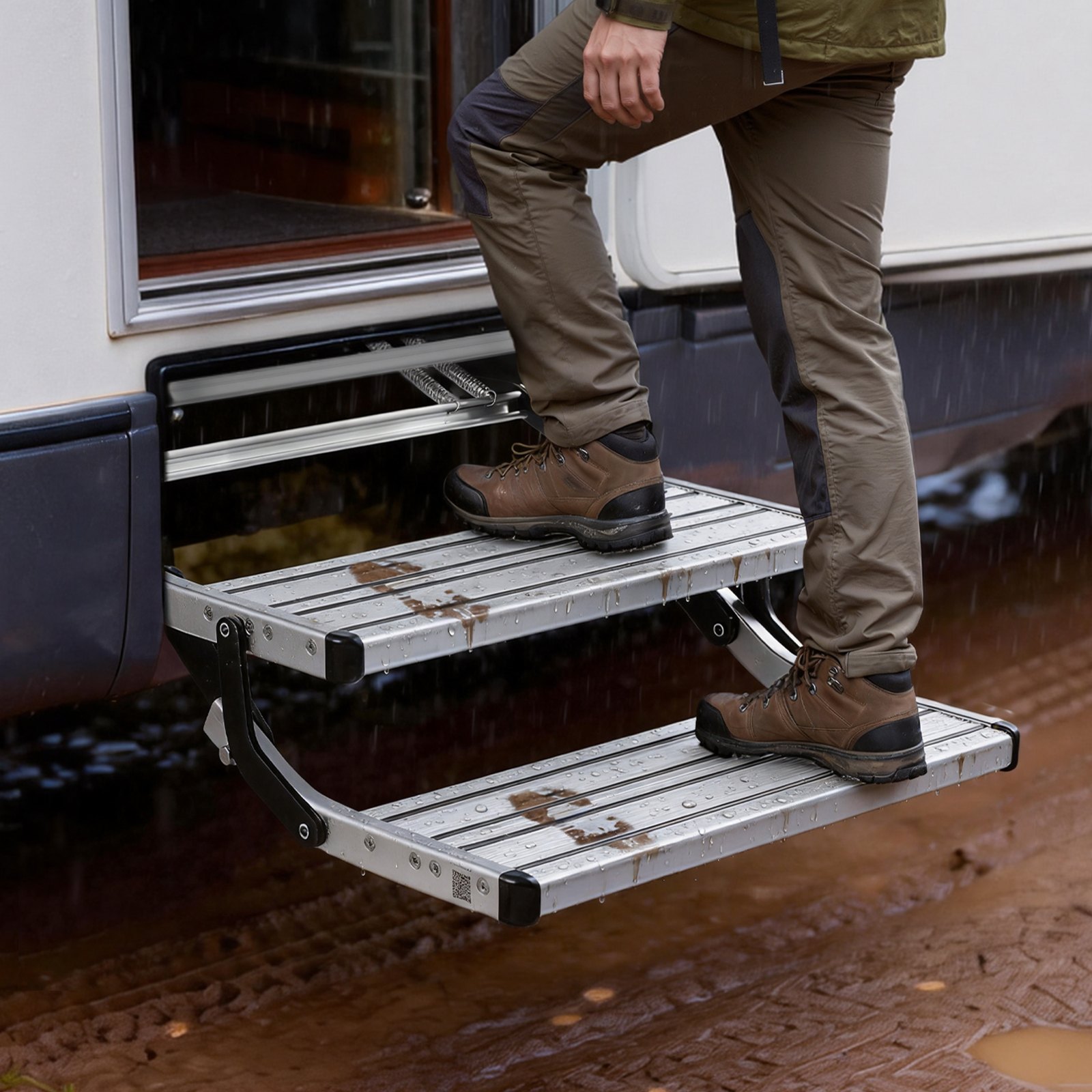 VEVOR Escalón para Autocaravana Manual de 2 Peldaños, Escalera Plegable Retráctil Carga de 199,58 kg, con Estructura de Acero y Escalones de Aleación de Aluminio, para Caravana, Remolque de Viaje