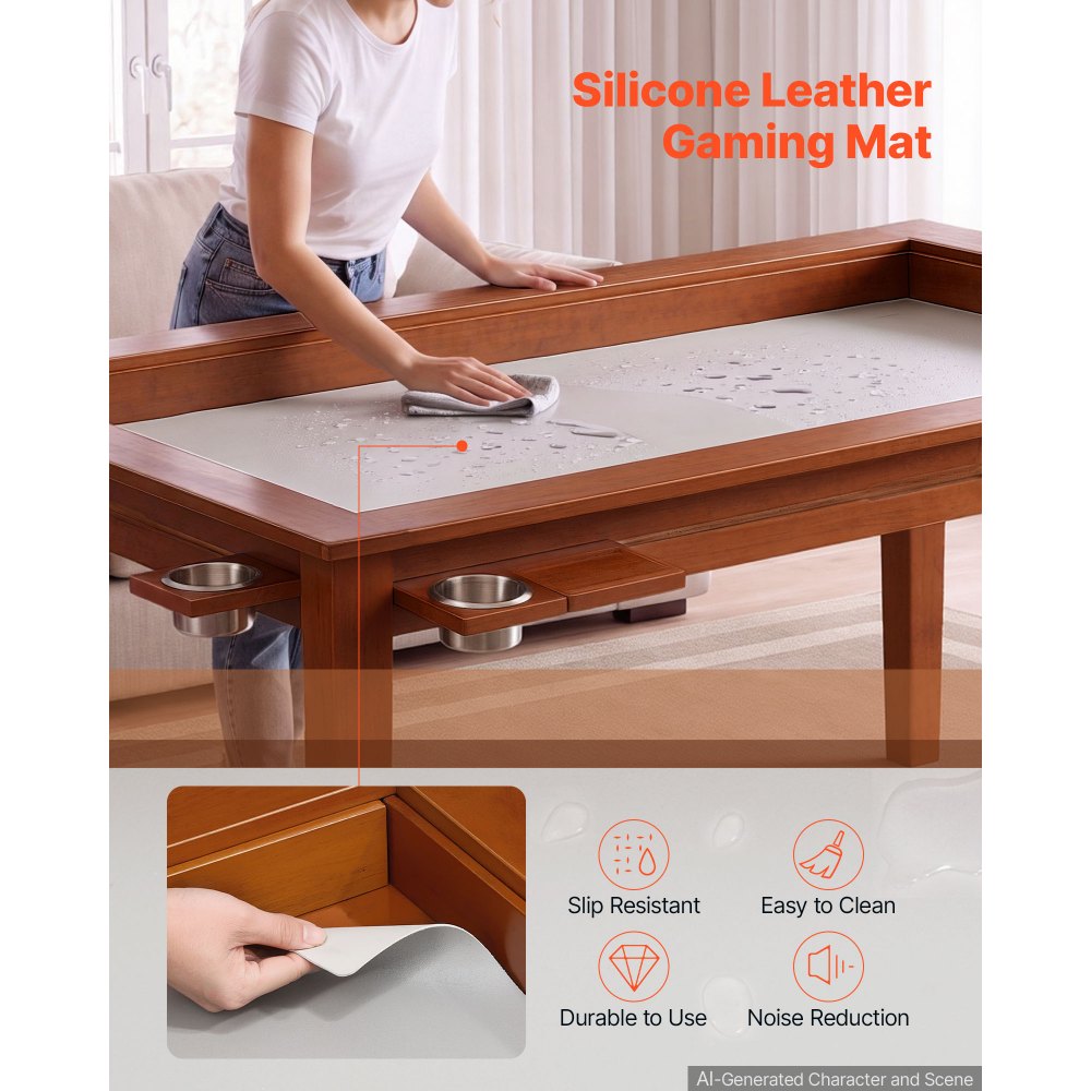 VEVOR Mesa de Juegos de Mesa de 1,6 x 1 x 0,76 m, 2 en 1 para 6 Jugadores, con Tablero Extraíble, Tapete de Juego de Cuero, 6 Portavasos, Bandejas Deslizantes, Soporte de 200 kg para Juegos y Comedor