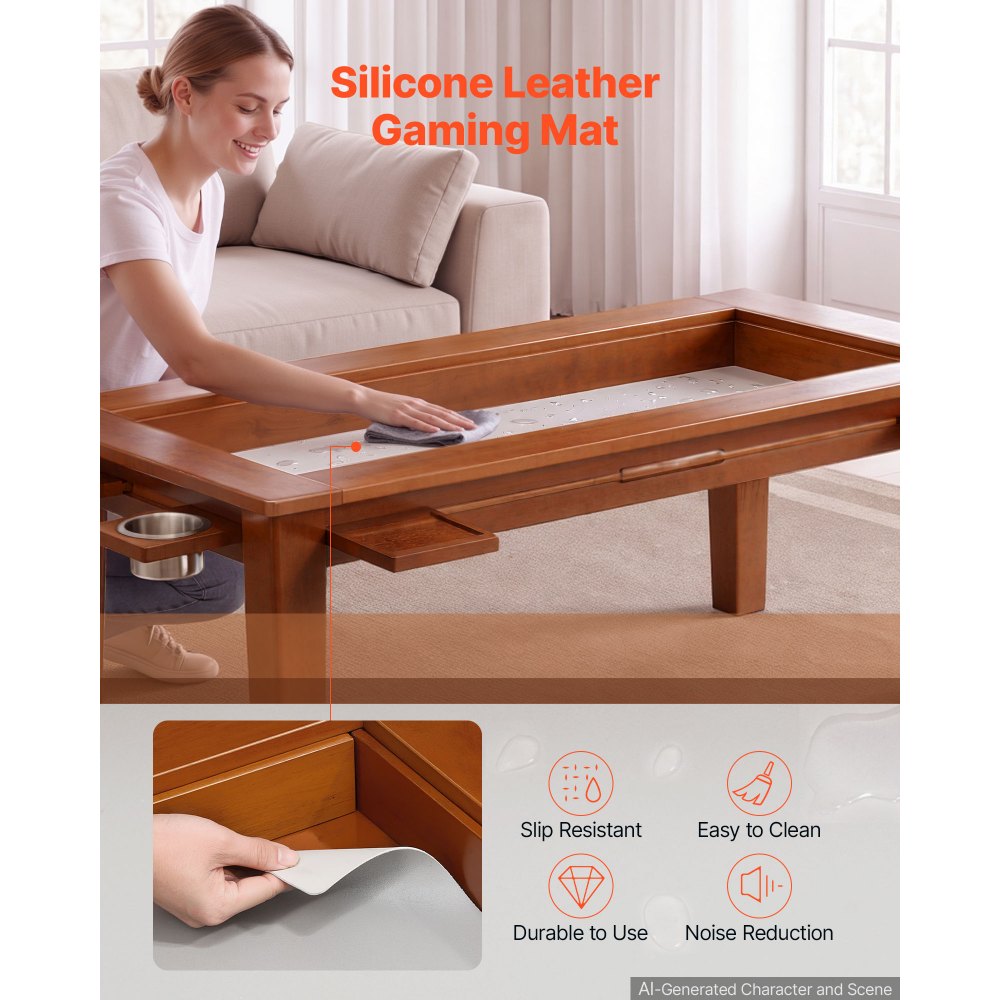 VEVOR Mesa de Juegos de Mesa 1,2 x 0,6 x 0,45 m, 2 en 1 para 4 Jugadores con Tablero Extraíble, Tapete de Juego de Cuero, 4 Portavasos, Bandejas Deslizantes y Soporte de 136 kg para Juegos y Comedor