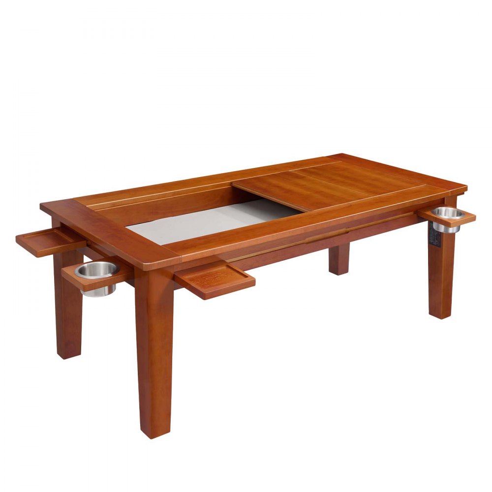 VEVOR Mesa de Juegos de Mesa 1,2 x 0,6 x 0,45 m, 2 en 1 para 4 Jugadores con Tablero Extraíble, Tapete de Juego de Cuero, 4 Portavasos, Bandejas Deslizantes y Soporte de 136 kg para Juegos y Comedor