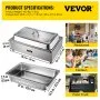 VEVOR Calentador de Bufé Rectangular 400 W Plato de Frotamiento 68 x 47,5 x 30 cm Calentadores de Comida para Bufé Acero Inoxidable Engrosado 9 L, Temperatura de 30-80 Centígrados con Grifo de Drenaje