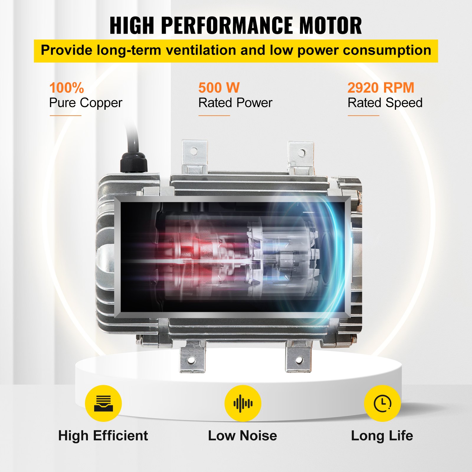 VEVOR Ventilador Utilitario de 12'' Extractor de Humo Portátil 500 W 69dB(A) Ventilador de Ventilación con 2920RPM de Velocidad y 2m de Longitud de Cable para Fábricas, Hoteles, Bodegas, Pabellones