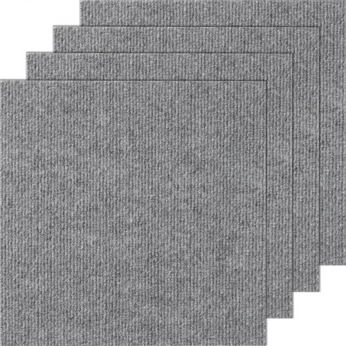 VEVOR Losetas para Alfombras que Se Despegan y Pegan, Autoadhesivas, Losetas de Alfombra, Fácil de Instalar, Bricolaje para Dormitorio, Sala de Estar, Interior y Exterior (12 Baldosas, Gris Claro)