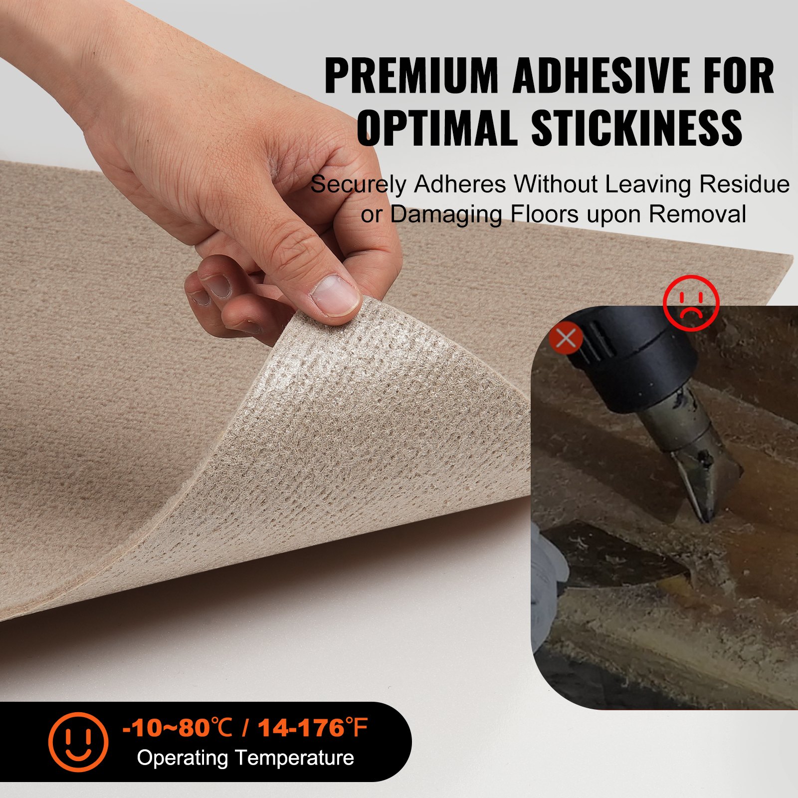 VEVOR Peel and Stick Carpet Tiles, 457x457mm, Self-Adhesive Carpet Floor Tiles, Soft Cushioned Carpet Tiles, DIY Installation for Bedroom, Living Room (10 pcs, Light Brown)