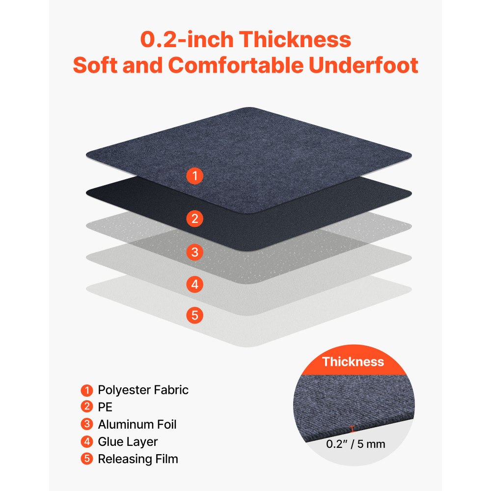 VEVOR Losetas de Alfombra de 610 x 610 mm, 15 uds, Autoadhesivas, Acolchadas y Suaves, para Suelos Comerciales, sin Costuras, 5,6 m², Fácil de Instalar para Sala de Estar y Oficina, Color Gris