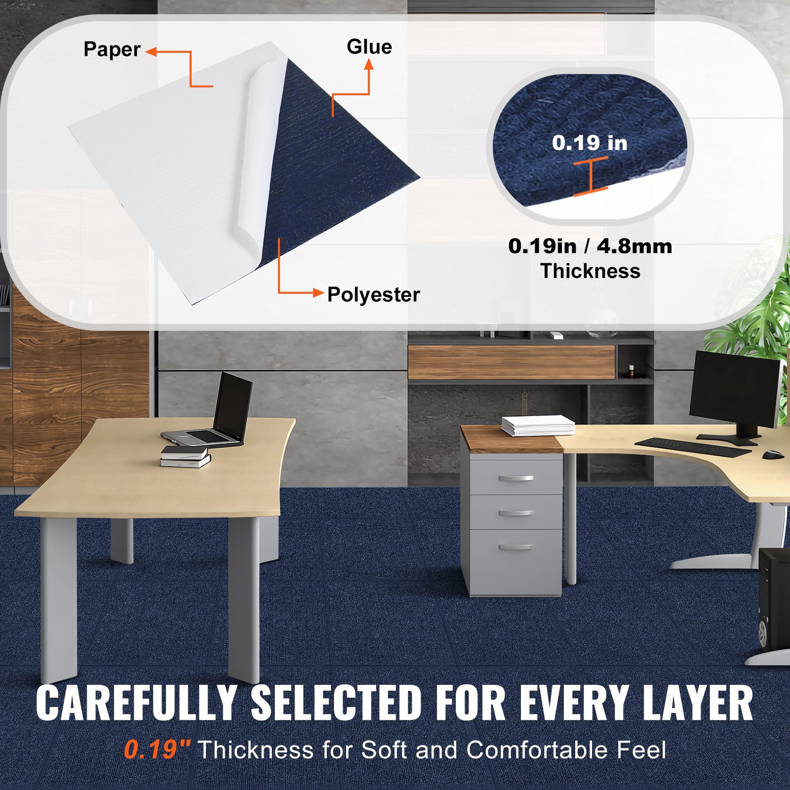 VEVOR Peel and Stick Carpet Tiles, 61 x 61 cm, Self-Adhesive Carpet Floor Tiles, Soft Cushioned Carpet Tiles, DIY Installation for Bedroom, Living Room, (15 pcs, dark blue)