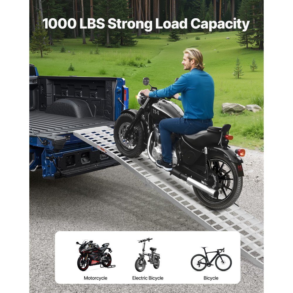VEVOR Aluminum Ramp 1 pc. High-performance loading ramp (680 kg load capacity) with wider ramp surface, universal stable loading ramp with handles, for ATV UTV motorcycle electric bicycle