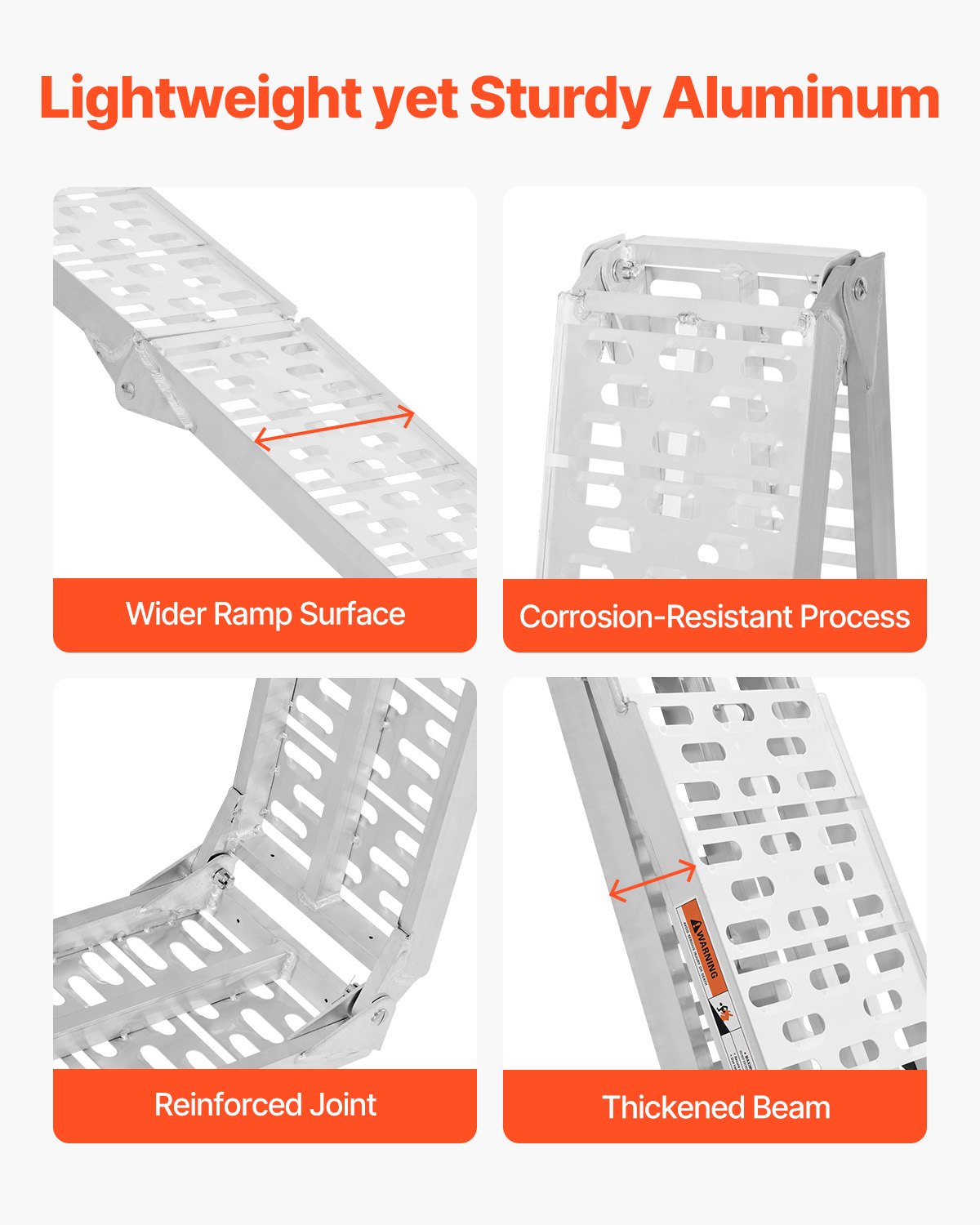 VEVOR Rampas de Aluminio Carga de 680 kg, 2 Piezas Rampas Resistentes, 2285 x 305 x 50 mm, Rampa de Carga Estable Universal con Asas, Aptas para ATV, UTV, Motocicletas, Bicicletas Eléctricas