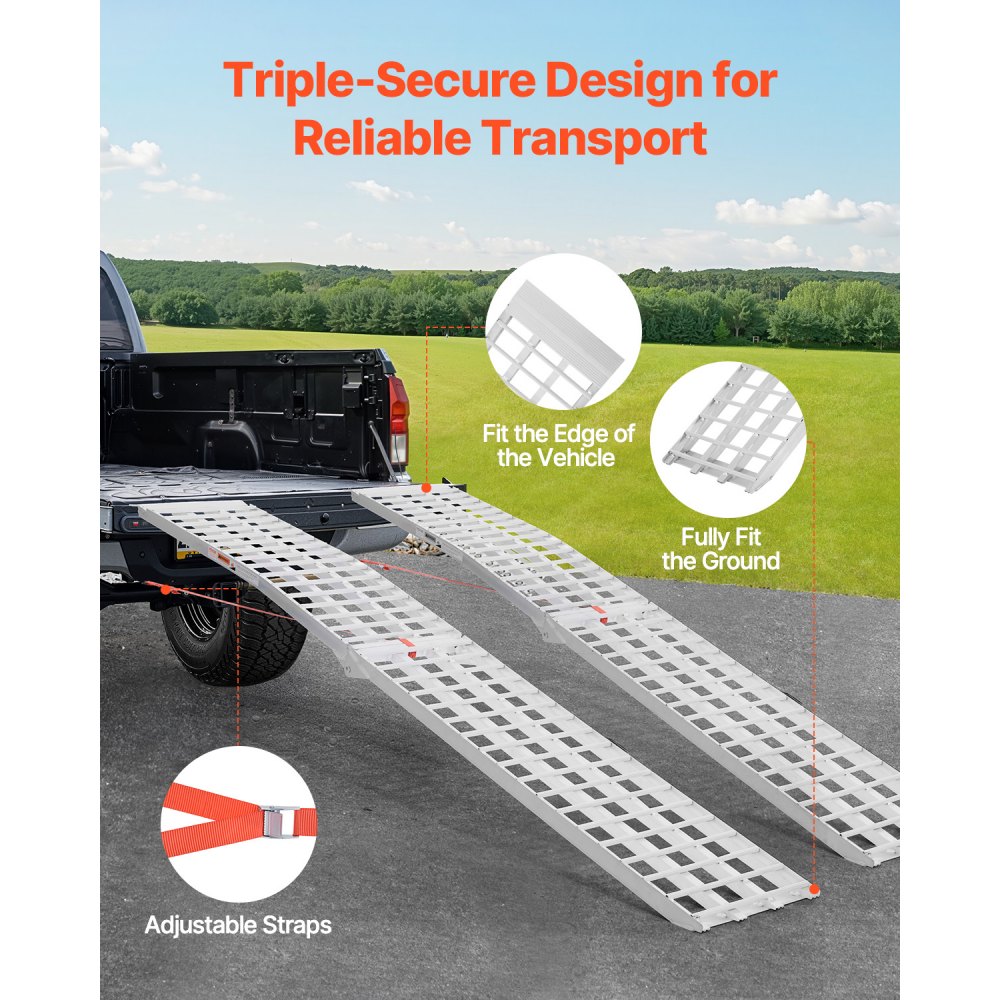 VEVOR Aluminum Ramps, 2-Piece Heavy-Duty Loading Ramps (907 kg load capacity) with wider ramp surface, universal stable loading ramp with handles, for ATV, UTV, motorcycle, electric bicycle