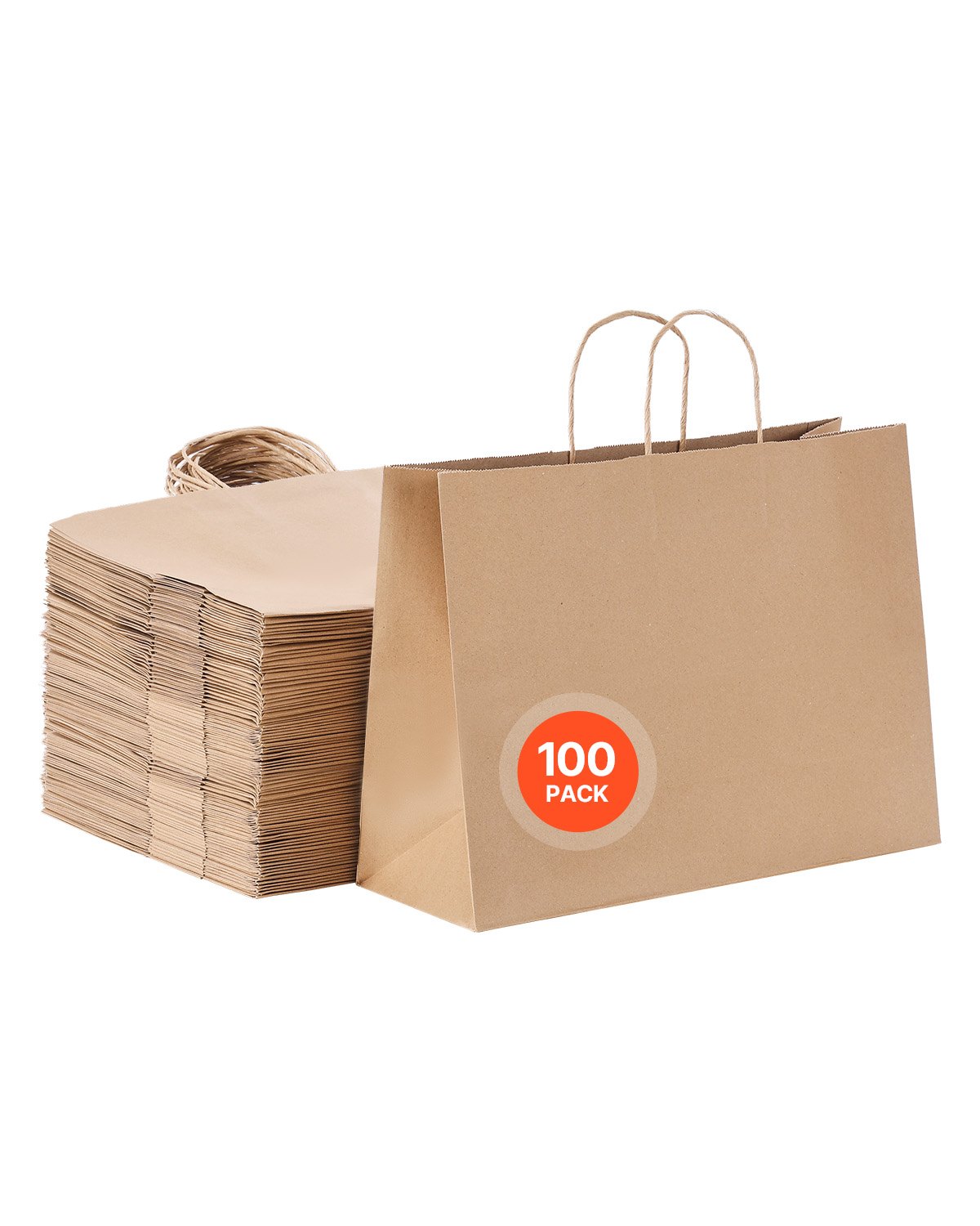 VEVOR Kraft Paper Bags, Pack of 100, Gift Bags with Handles, 406x152x308 mm, Large Reusable Paper Carrier Bags, Shopping Bags, for Birthdays, Weddings, Shopping, Gifts, Brown