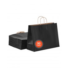 VEVOR Bolsas de Papel Kraft con Asas 50 Unidades 40,6 x 15,2 x 30,8 cm, Negro