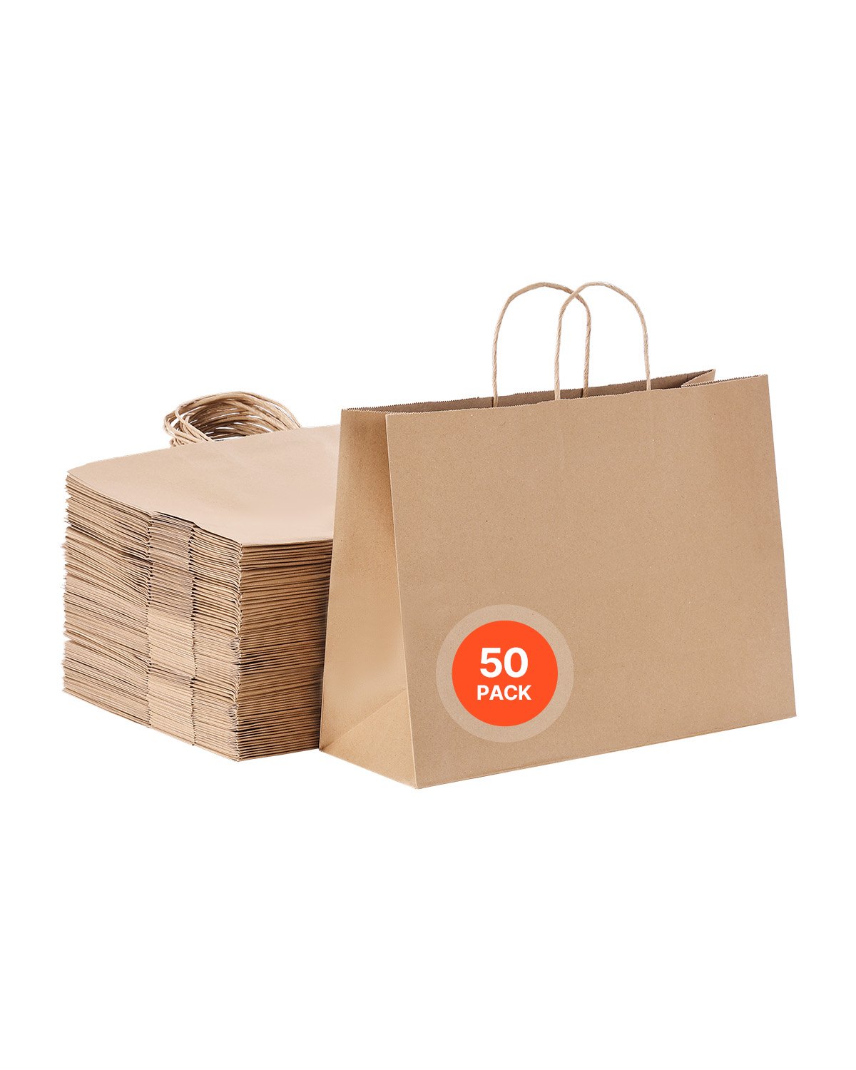 VEVOR Kraft Paper Bags, Pack of 50, Gift Bags with Handles, 406x152x308 mm, Large Shopping Bags, Paper Carrier Bags, Kraft Bags for Birthdays, Weddings, Shopping, Gifts, Brown
