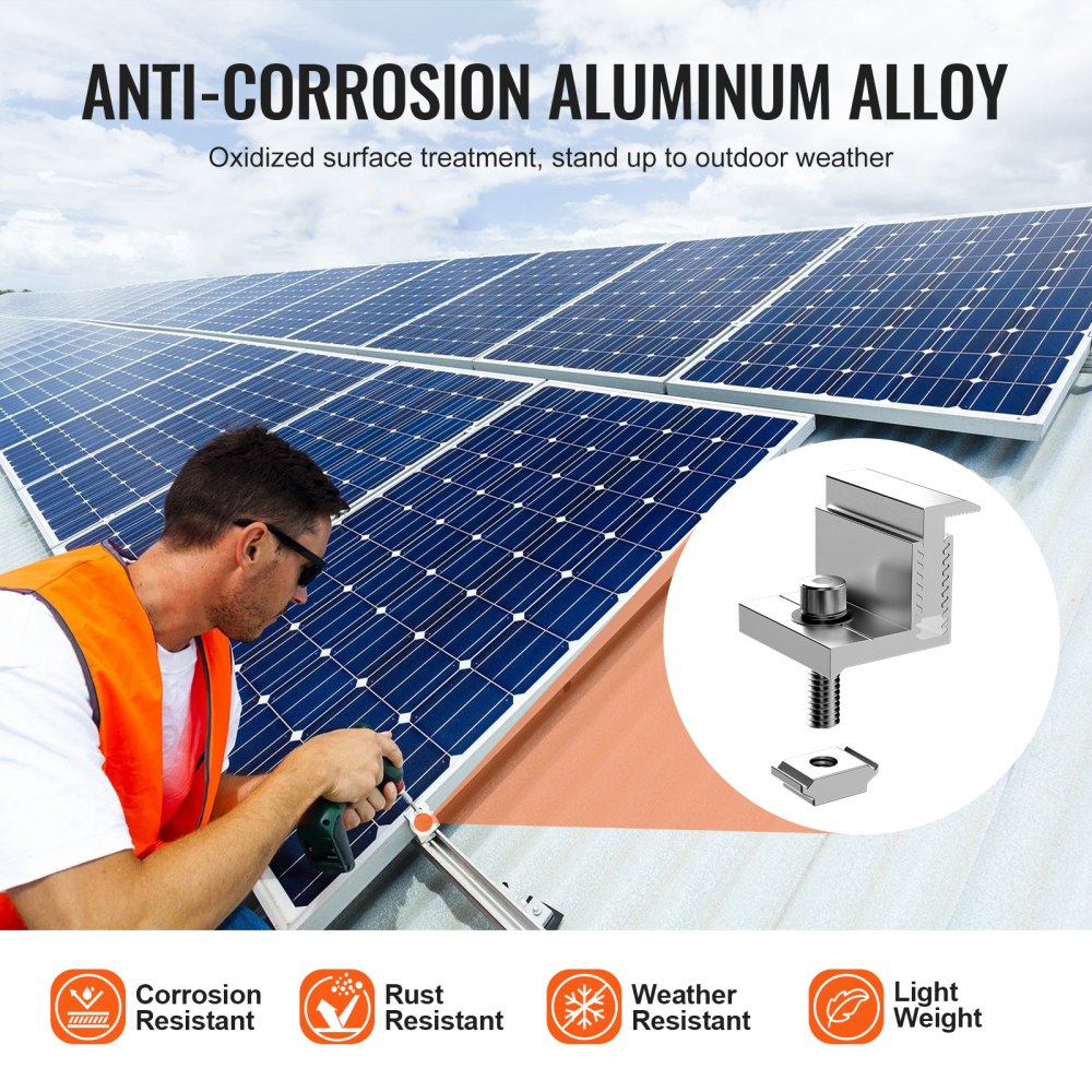 VEVOR Soporte Z para Panel Solar 20 Piezas Kit de Abrazadera de Borde de Panel Solar Ajustable 35-50 mm Soporte de Montaje de Aluminio Anodizado Liviano para Autocaravanas, Barcos, Paredes, Techos
