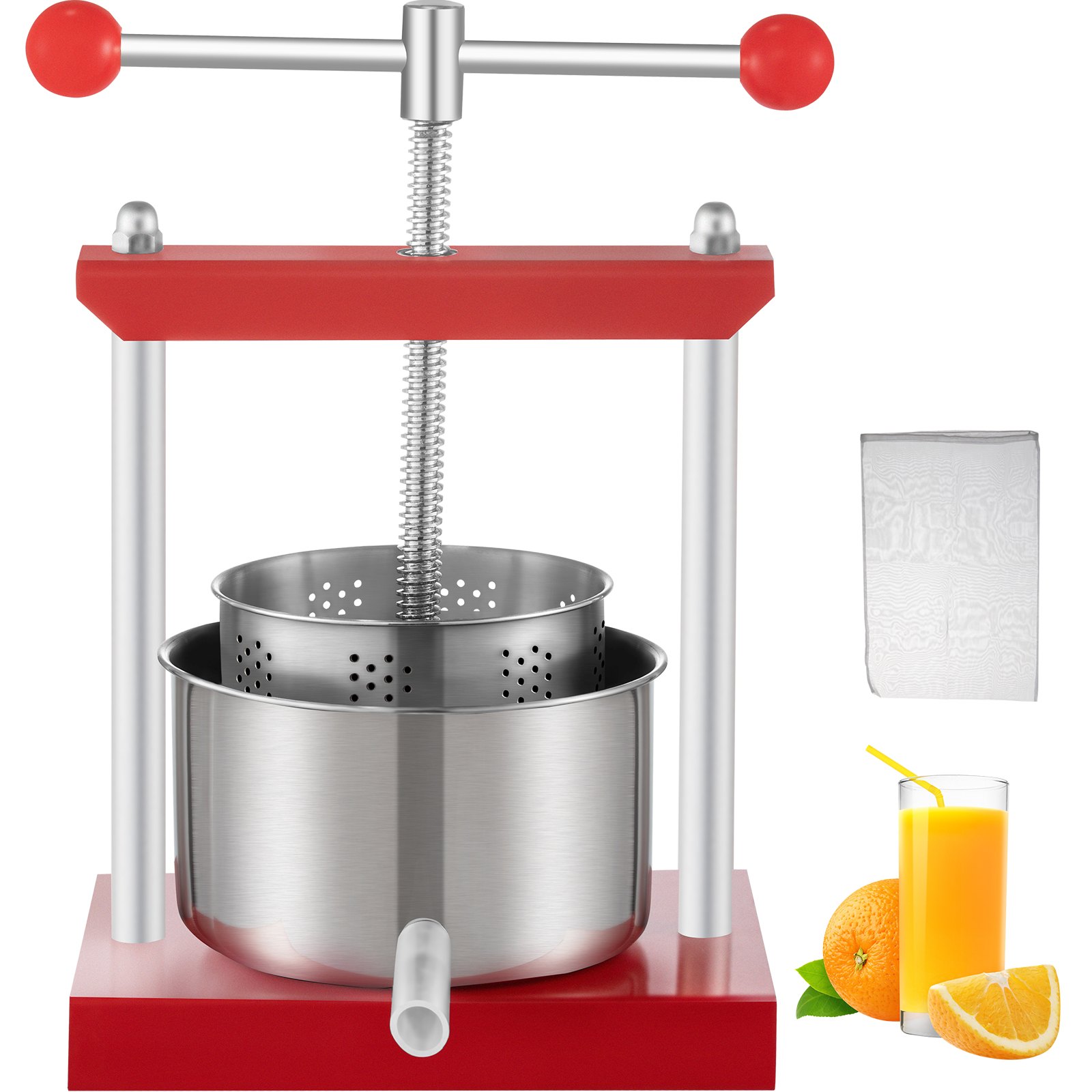 VEVOR Prensa para Vino o Fruta 3,5 L Exprimidor de Naranjas Prensa de Fruta y Vino de Acero Inoxidable 26 x 21 x 36,5 cm Prensa de Vino Uvas Prensa