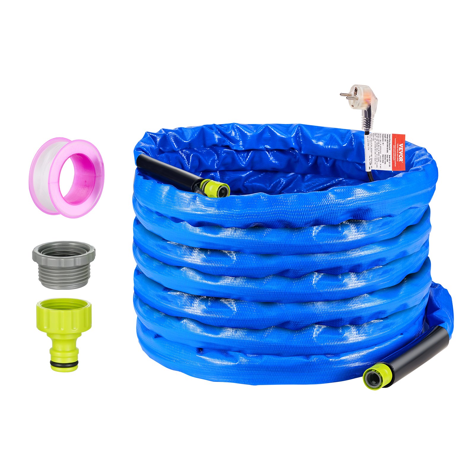 VEVOR 50ft Heated Water Hose for RVs, Heated Drinking Water Hose with Corrugated Cover, Frost Protection down to -45°F, Automatically Self-Regulating, 5/8" ID with Quick-Connect Kit