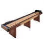 VEVOR 3.7m Shuffleboard Table, 2 in 1 Shuffleboard and Bowling Combo Set, Shuffle Board with Rustic Wood Finish, Scratch-Resistant Playfield, 8 Pucks, Bowling Set, Wax, Brush, for Family Game Room
