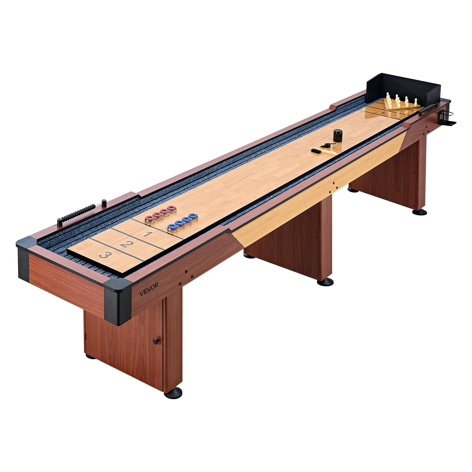 VEVOR Mesa de Tejo 3,7 x 0,6 x 0,8 m Juego Combinado 2 en 1 de Tejo y Bolos, Superficie Resistente a los Arañazos, Tablero de Madera de Ingeniería, Con 8 Discos y Juego de Bolos, Para Familia, Fiesta