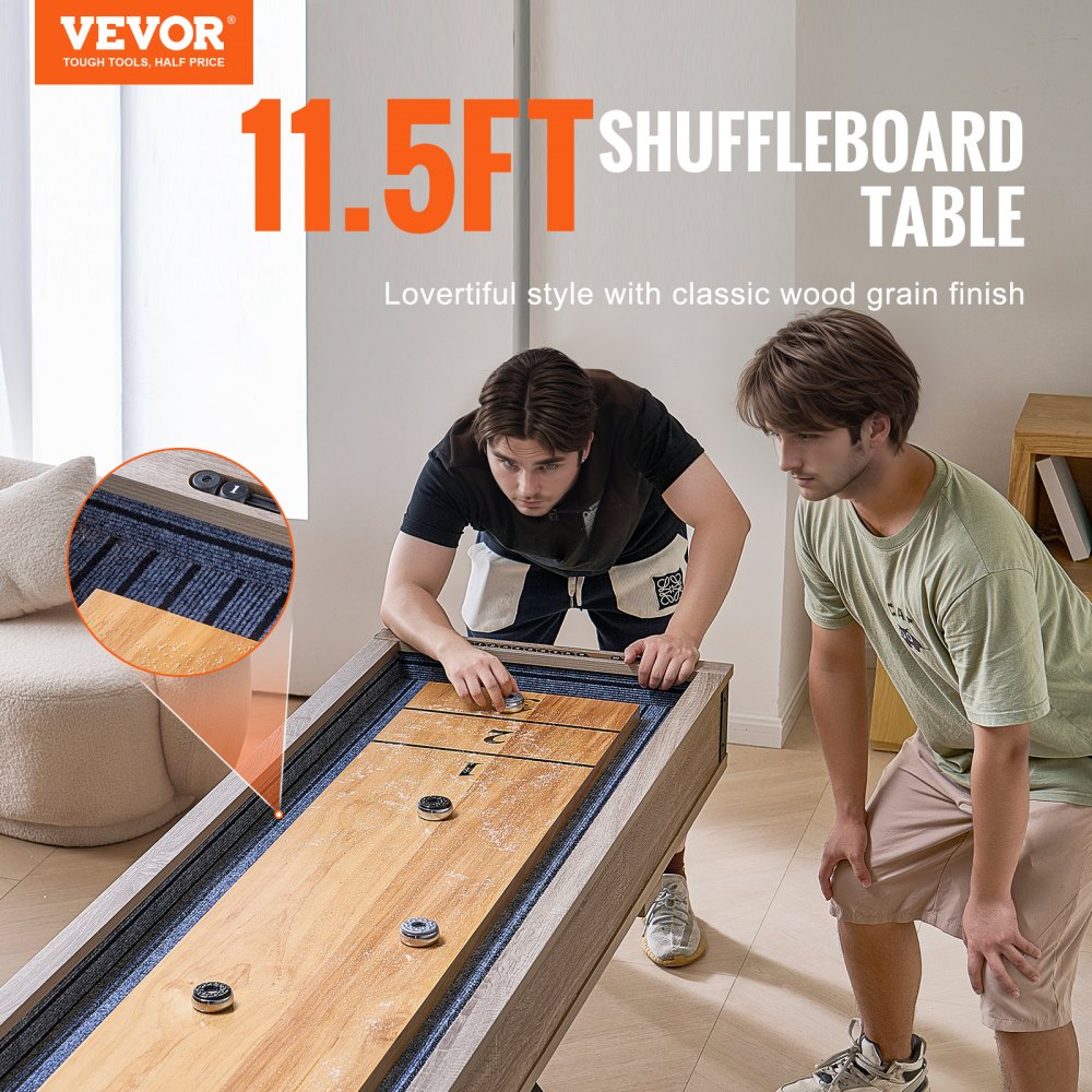 VEVOR Mesa de Tejo para Salas de Juegos Familiares, Juego Combinado de Tejo y Bolos 2 en 1, con Tablero Resistente a Arañazos, Patas en Forma X, 8 Discos, para Mesa, 3485 x 605 x 815 mm, Marrón