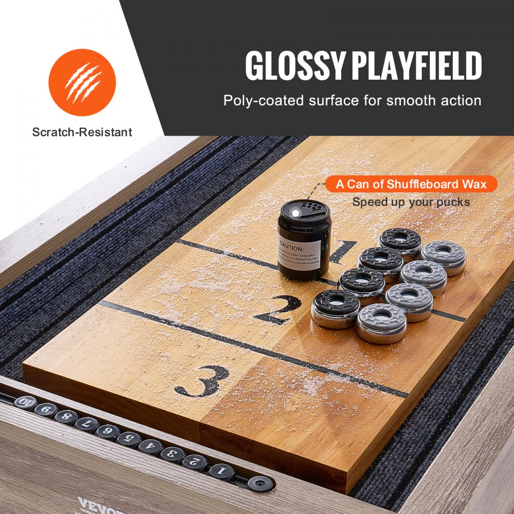 VEVOR Mesa de Tejo para Salas de Juegos Familiares, Juego Combinado de Tejo y Bolos 2 en 1, con Tablero Resistente a Arañazos, Patas en Forma X, 8 Discos, para Mesa, 3485 x 605 x 815 mm, Marrón