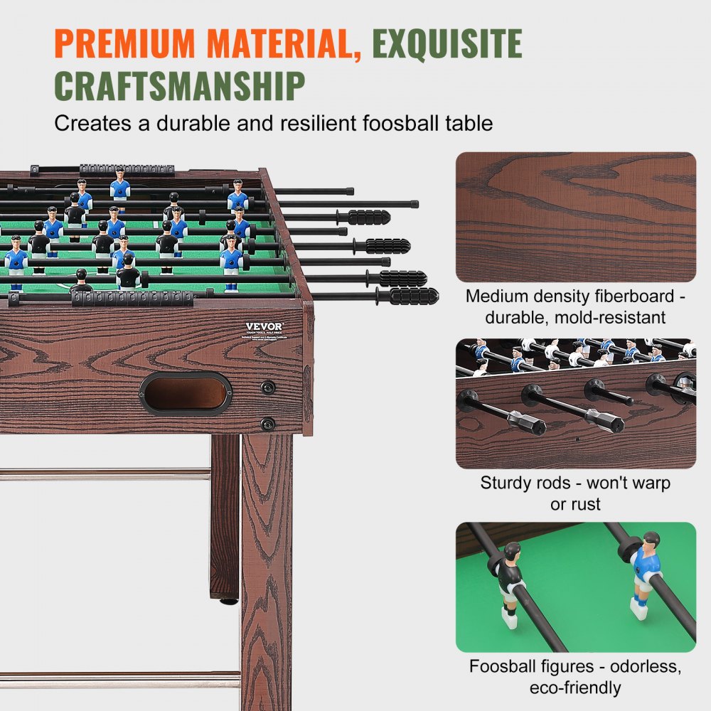 VEVOR Mesa de futbolín de tamaño estándar 1212x610x838 mm mesa de futbolín de tamaño completo para interior para hogar, familia y sala de juegos, incluye 2 pelotas y 2 portavasos
