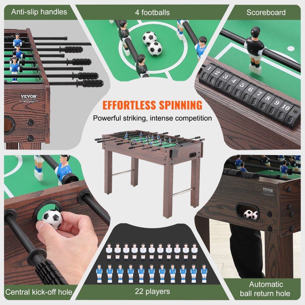 VEVOR Mesa de futbolín de tamaño estándar 1212x610x838 mm mesa de futbolín de tamaño completo para interior para hogar, familia y sala de juegos, incluye 2 pelotas y 2 portavasos