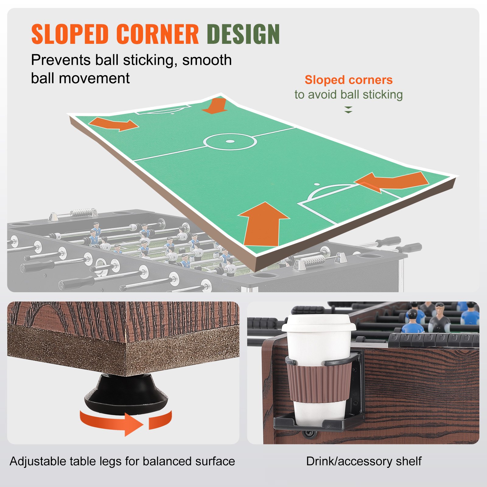 VEVOR Mesa de futbolín de tamaño estándar 1212x610x838 mm mesa de futbolín de tamaño completo para interior para hogar, familia y sala de juegos, incluye 2 pelotas y 2 portavasos