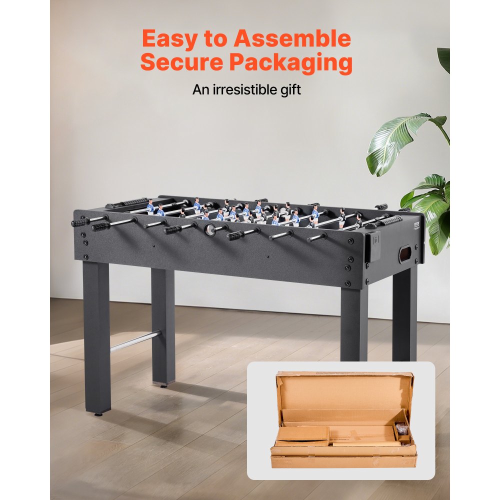 VEVOR Mesa de Futbolín, Tamaño Estándar, Ideal para Interiores, Hogar, Familia y Sala de Juegos, Juego de Fútbol Resistente, Incluye 2 Pelotas, Marcador y 2 Portavasos, 1212 x 610 x 838 mm, Negro