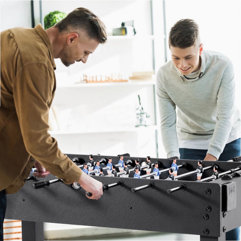VEVOR Mesa de Futbolín, Tamaño Estándar, Ideal para Interiores, Hogar, Familia y Sala de Juegos, Juego de Fútbol Resistente, Incluye 2 Pelotas, Marcador y 2 Portavasos, 1212 x 610 x 838 mm, Negro