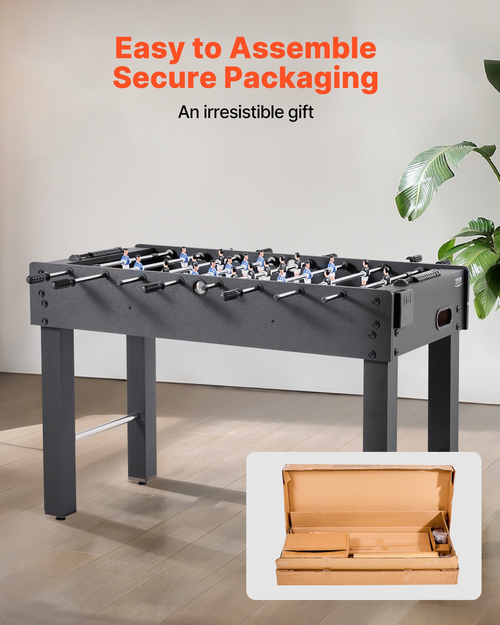 VEVOR Mesa de Futbolín, Tamaño Estándar, Ideal para Interiores, Hogar, Familia y Sala de Juegos, Juego de Fútbol Resistente, Incluye 2 Pelotas, Marcador y 2 Portavasos, 1212 x 610 x 838 mm, Negro