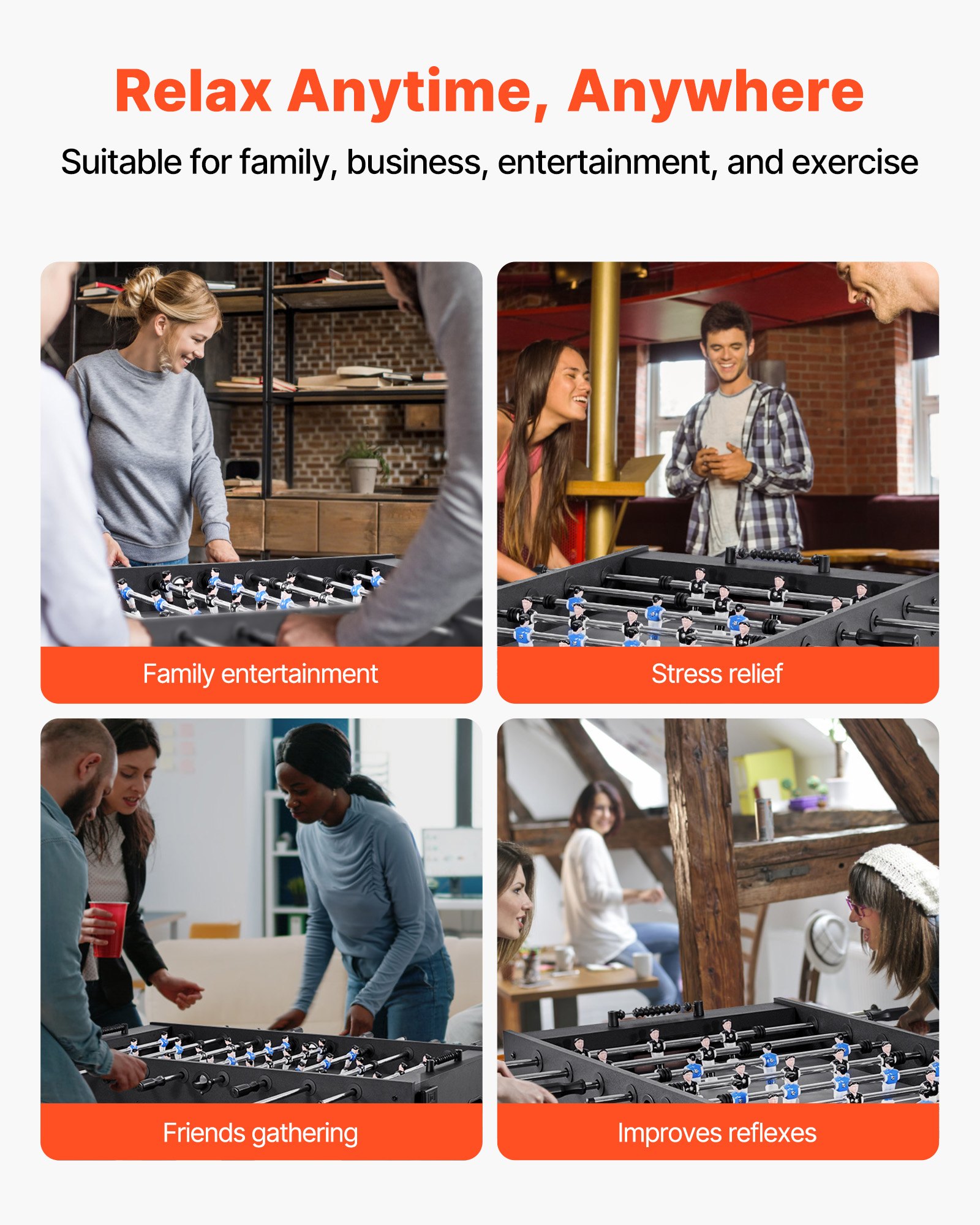 VEVOR Foosball Table, 137 cm Standard Size Table, Indoor Full Size Foosball Tables for Home, Family, and Game Room, Durable Soccer Set, Includes 4 Balls, Score Keeper, and 2 Cup Holders